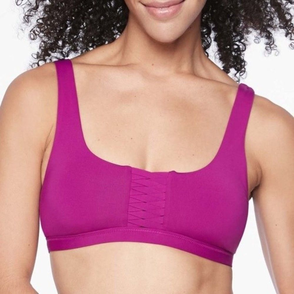 Athleta Bikini Top NWT XL Vibrant Fuchsia Adriata Wireless UPF 50+‎ Scoop Neck